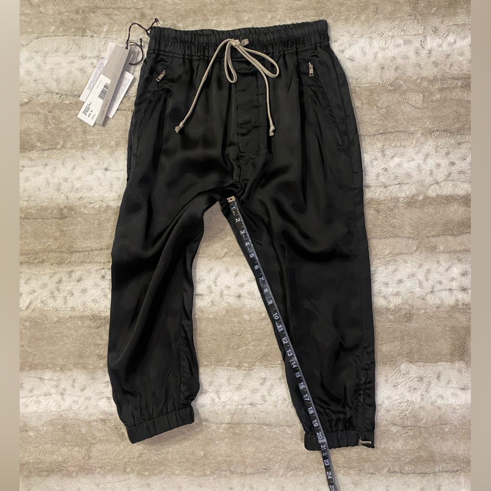 NWT💕Rick Owens Drawstring Cupro Crop Track Pants in Black Size 4 - Picture 11 of 16